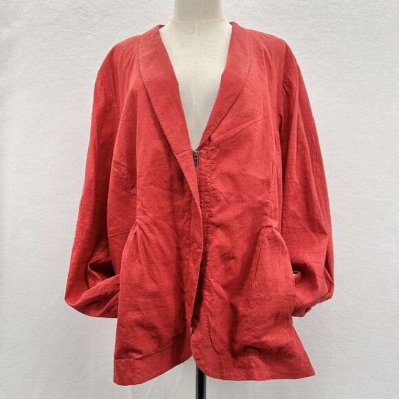 Eileen Fisher Blazer Plus Size 2X Jacket Linen Blend Stretch Zip Peplum Pockets - Picture 10 of 10